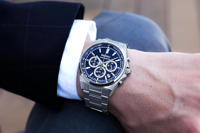 SEIKO SELECTION S SERIES STAINLESS STEEL CHRONOGRAPH SILVER & BLUE MEN WATCH SBTR033