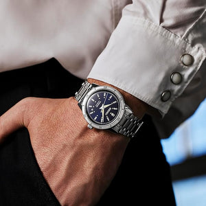 SEIKO PRESAGE STYLE 60'S SERIES ELEGANT YET RUGGED SILVER & NAVY BLUE MEN WATCH SARY247
