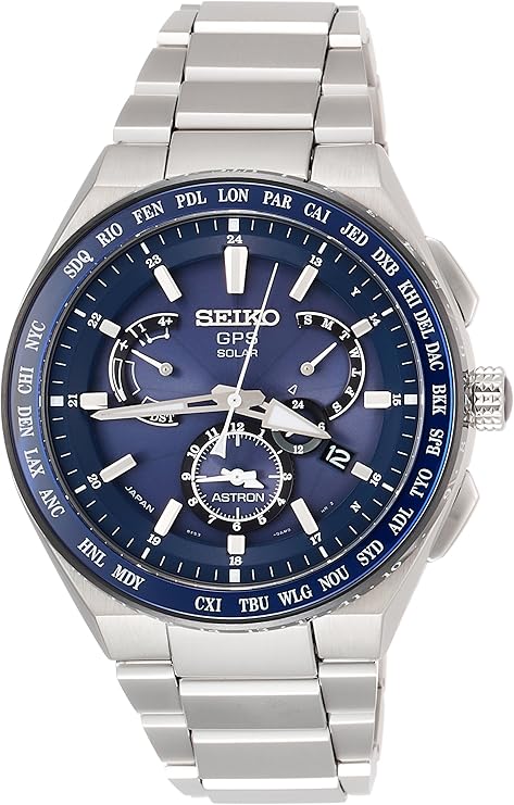 SEIKO ASTRON GPS SOLAR EXECUTIVE LINE DUAL TIME TITANIUM MODEL SILVER MEN WATCH SBXB155