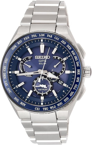 SEIKO ASTRON GPS SOLAR EXECUTIVE LINE DUAL TIME TITANIUM MODEL SILVER MEN WATCH SBXB155