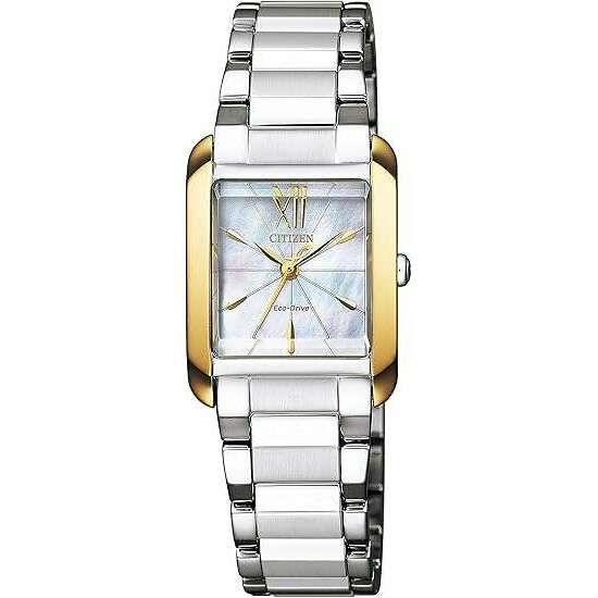 ROOK JAPAN:CITIZEN L ECO-DRIVE ANALOG SQUARE MODEL SILVER & GOLD PEARLY DIAL LADIES WATCH EW5558-81D,JDM Watch,Citizen L