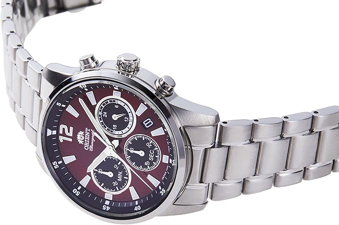 ORIENT CHRONOGRAPH SILVER & WINE RED MEN WATCH RN-KV0003R