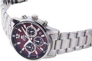 ORIENT CHRONOGRAPH SILVER & WINE RED MEN WATCH RN-KV0003R