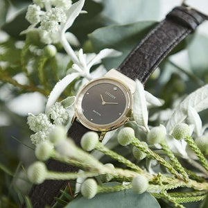 ROOK JAPAN:CITIZEN ECO-DRIVE ANALOG BROWN RESIN/LEATHER STRAP LADIES WATCH EG7078-12X,JDM Watch,The Citizen