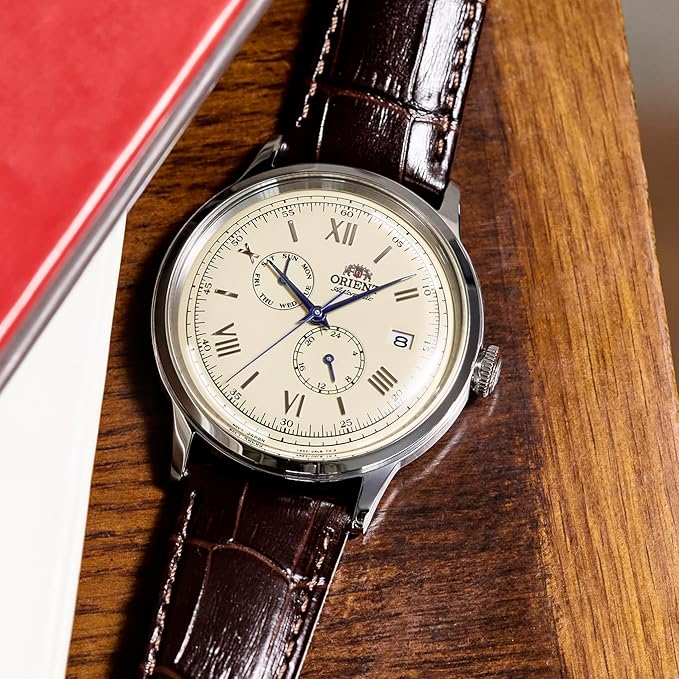 ORIENT BAMBINO AUTOMATIC BROWN LEATHER STRAP IVORY DIAL MEN WATCH RN-AK0702Y