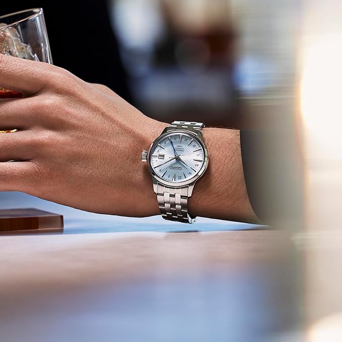 SEIKO PRESAGE COCKTAIL TIME AUTOMATIC GMT SILVER & LIGHT BLUE MEN WATCH SARY241