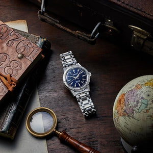 SEIKO PRESAGE STYLE 60'S SERIES ELEGANT YET RUGGED SILVER & NAVY BLUE MEN WATCH SARY247