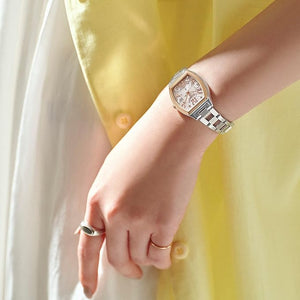 SEIKO LUKIA STANDARD COLLECTION TONNEAU-SHAPED SILVER & PINK GOLD WOMEN WATCH SSVW214