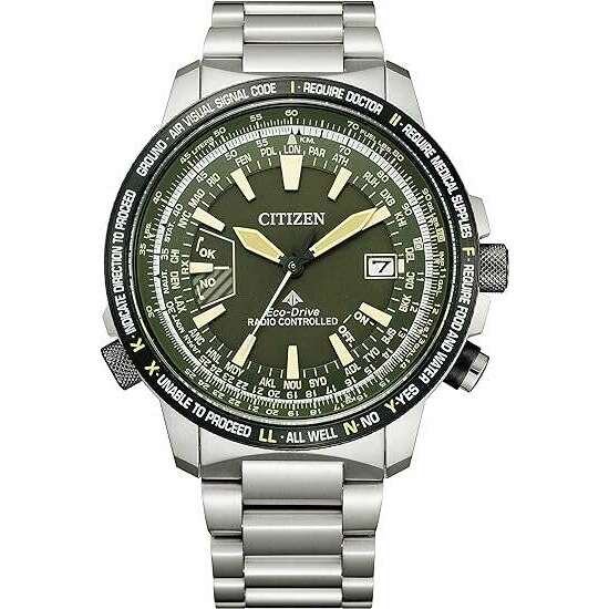 ROOK JAPAN:CITIZEN PROMASTER ECO DRIVE SATELLITE GPS SILVER & GREEN MEN WATCH CB0206-86X,JDM Watch,Citizen Promaster