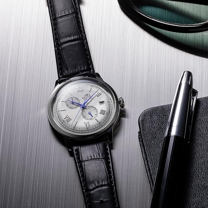 ORIENT BAMBINO AUTOMATIC LEATHER STRAP SILVER & WHITE MEN WATCH RN-AK0701S