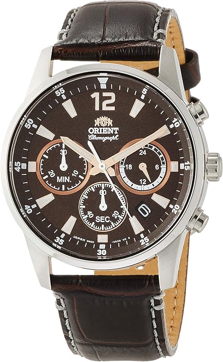 ORIENT CHRONOGRAPH BROWN LEATHER STRAP MEN WATCH RN-KV0005Y