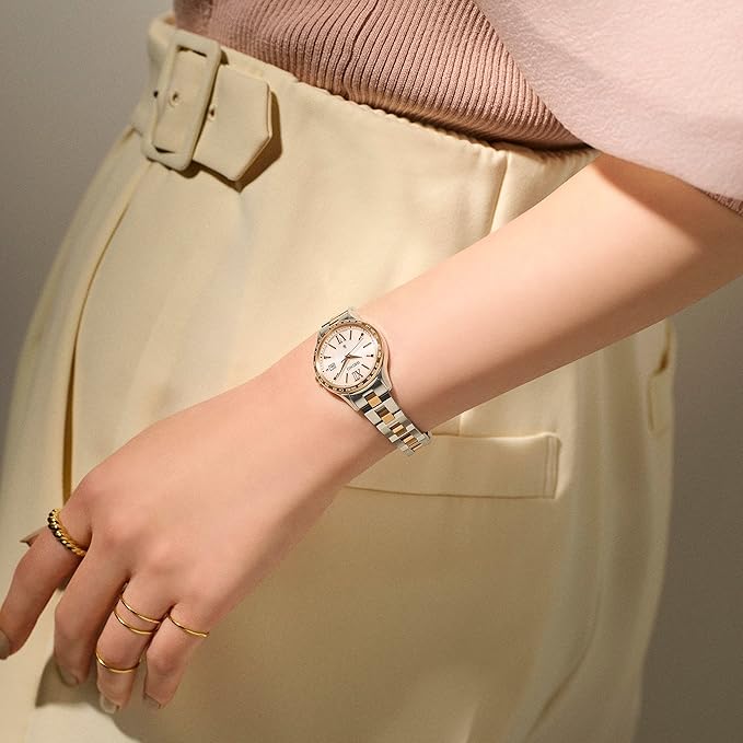 SEIKO LUKIA STANDARD COLLECTION SOLAR RADIO WAVE SILVER & PINK GOLD WOMEN WATCH SSVV082