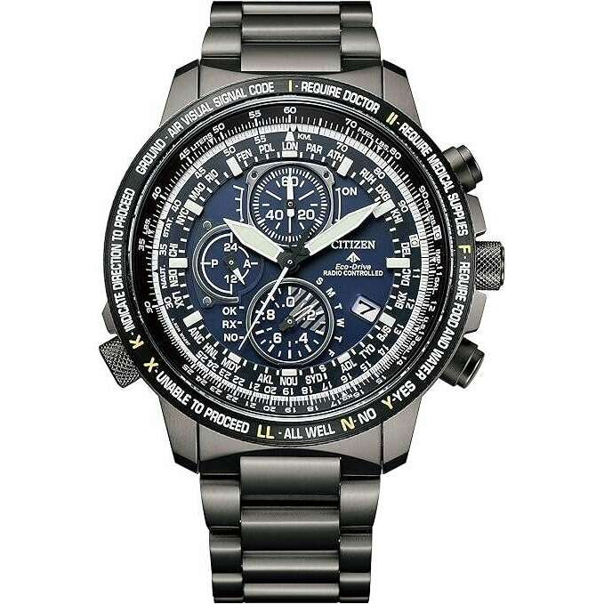 シチズンプロマスターエコ・ドライブ電波時計AT8195-85L CITIZEN PROMASTER ECO DRIVE RADIO BLACK & NAVY MEN WATCH AT8195