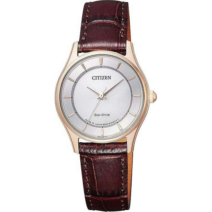 ROOK JAPAN:CITIZEN COLLECTION  ECO-DRIVE BROWN LEATHER STRAP SILVER DIAL LADIES WATCH EM0402-05A,JDM Watch,Citizen Collection