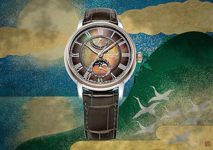 ORIENT STAR MOON PHASE M45 F7 AUTOMATIC MECHANICAL BROWN MEN WATCH (LIMITED 350) RK-AY0120A
