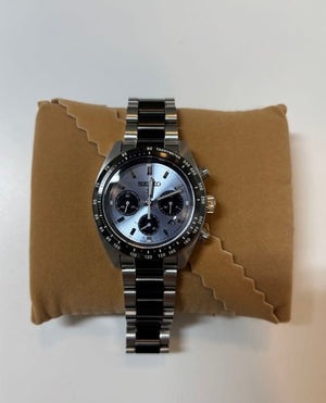 SEIKO PROSPEX SPEEDTIMER SOLAR SILVER & CRYSTAL BLUE MEN WATCH (1300 LIMITED) SBDL093