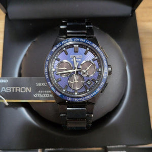 SEIKO ASTRON NEXTER NOVA TITANIUM GPS SOLAR RADIO WAVE BLACK & BLUE MEN WATCH SBXC121