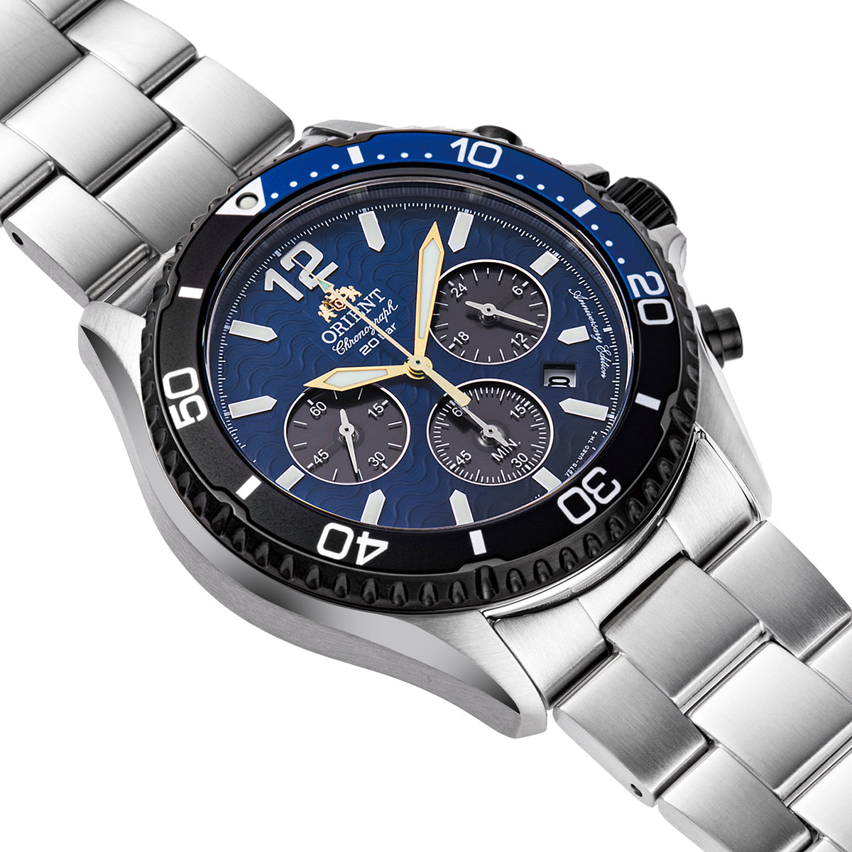 ORIENT MAKO SOLAR CHRONOGRAPH SILVER & BLUE MEN WATCH (LIMITED 300) RN-TX0208L