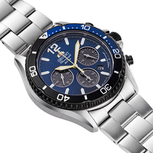 ORIENT MAKO SOLAR CHRONOGRAPH SILVER & BLUE MEN WATCH (LIMITED 300) RN-TX0208L