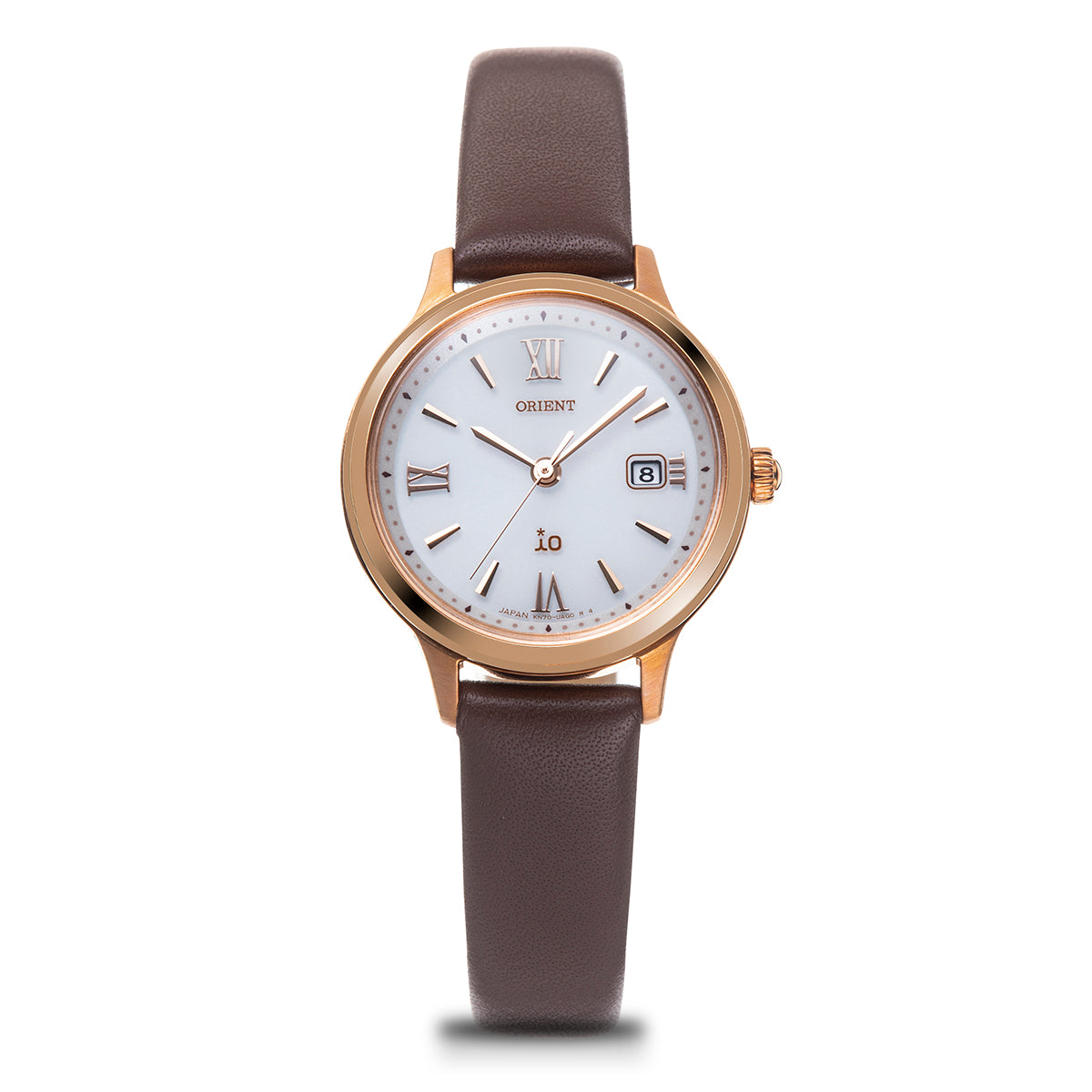 ORIENT IO SOLAR BROWN LEATHER STRAP WHITE DIAL WOMEN WATCH RN-WG0410S