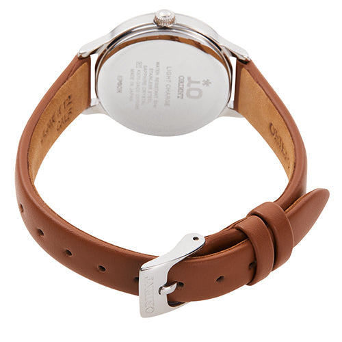 ORIENT IO SOLAR BROWN LEATHER STRAP WHITE DIAL WOMEN WATCH RN-WG0413S