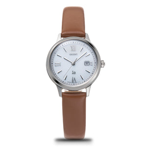 ORIENT IO SOLAR BROWN LEATHER STRAP WHITE DIAL WOMEN WATCH RN-WG0413S