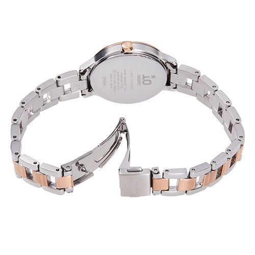 ORIENT IO SOLAR SILVER & GOLD WHITE PEARL WOMEN WATCH RN-WG0415A