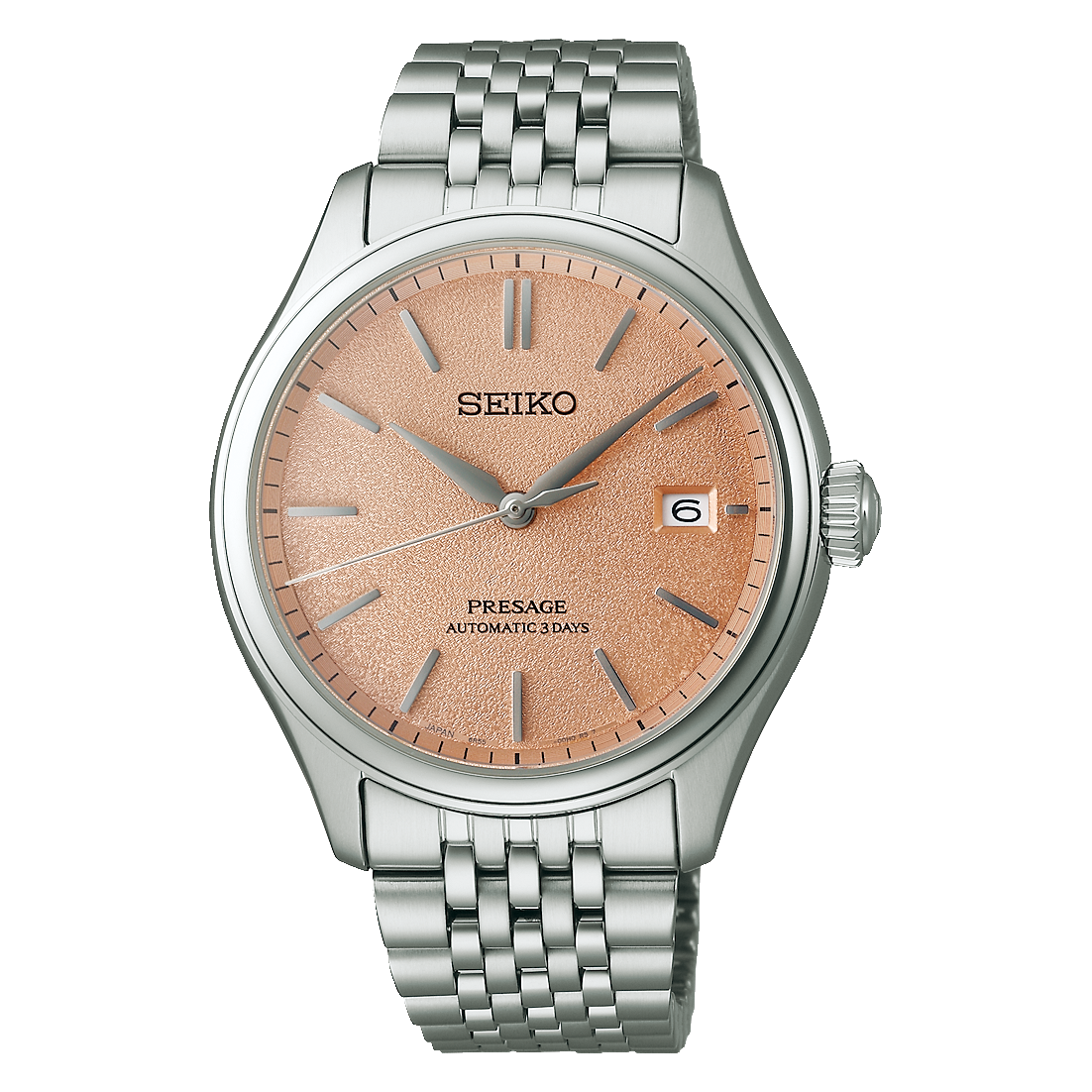 SEIKO PRESAGE CLASSIC SERIES AUTOMATIC SILVER & ARAIGAKI ORANGE COLOR MEN WATCH SARX125