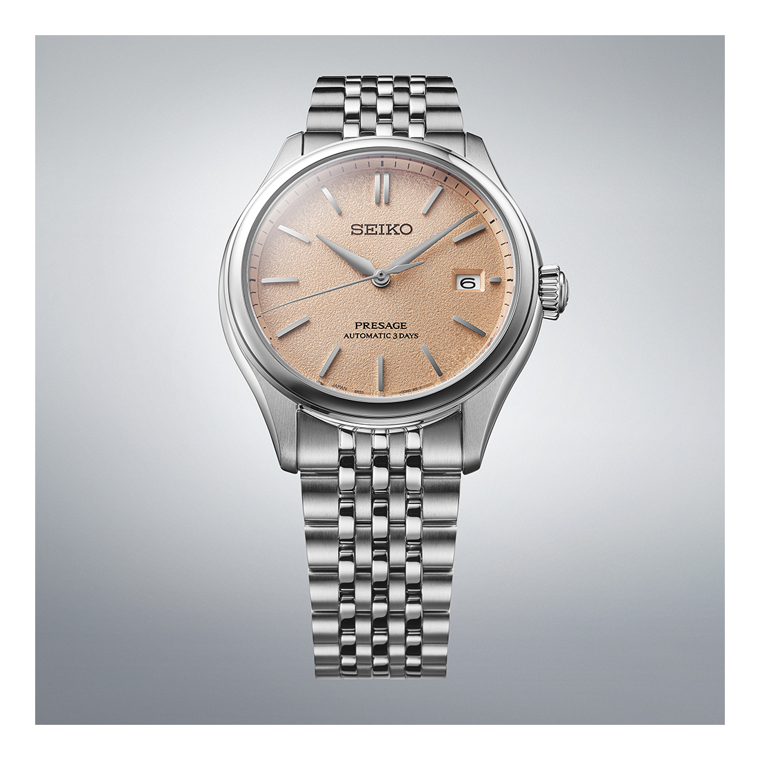 SEIKO PRESAGE CLASSIC SERIES AUTOMATIC SILVER & ARAIGAKI ORANGE COLOR MEN WATCH SARX125