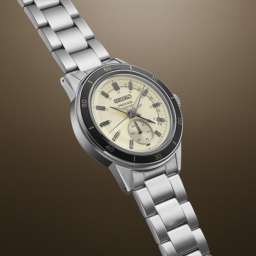 SEIKO PRESAGE BASIC LINE : STYLE 60'S SERIES SILVER & IVORY MEN WATCH SARY209