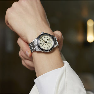 SEIKO PRESAGE BASIC LINE : STYLE 60'S SERIES SILVER & IVORY MEN WATCH SARY209