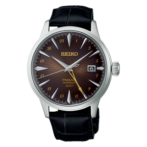 SEIKO PRESAGE COCKTAIL TIME AUTOMATIC GMT CALF LEATHER STRAP BROWN DIAL MEN WATCH SARY243