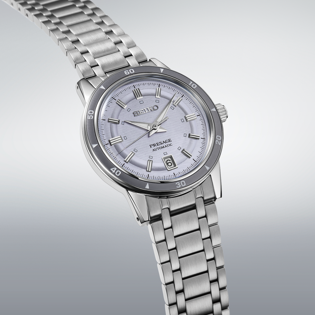 SEIKO PRESAGE STYLE 60'S SERIES AUTOMATIC SILVER VIOLET DIAL MEN WATCH SARY267