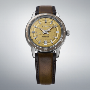 SEIKO PRESAGE STYLE 60'S SERIES AUTOMATIC BROWN LEATHER STRAP YELLOW DIAL MEN WATCH SARY269