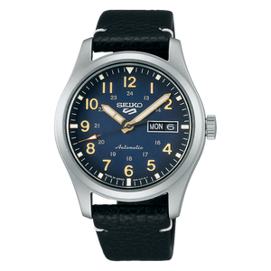 SEIKO 5 SPORTS FIELD "SPECIALIST STYLE" BLACK LEATHER STRAP BLUE DIAL MEN WATCH SBSA119