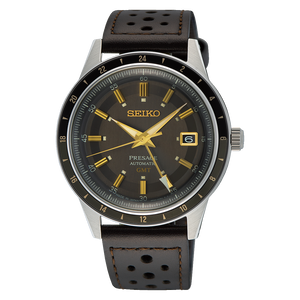 SEIKO PRESAGE STYLE 60'S SERIES GMT MODEL BROWN LEATHER MEN WATCH SSK013JC