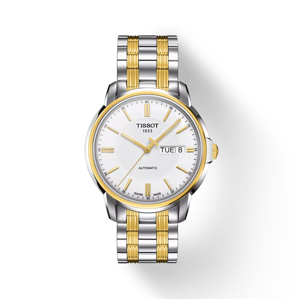 TISSOT T-CLASSIC AUTOMATICS III SILVER & GOLD 39 MM MEN WATCH T065.430.22.031.00