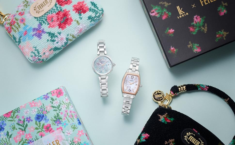 SEIKO LUKIA GROW FEILER COLLABORATION SILVER & PINK GOLD WOMEN WATCH SSQW090