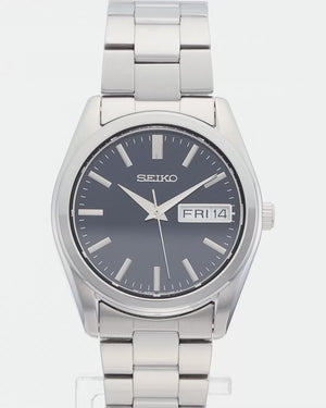 SEIKO SELECTION S SERIES DAY-DATE SILVER & NAVY BLUE MEN WATCH SBTH009