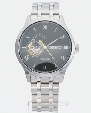 SEIKO PRESAGE AUTOMATIC JAPANESE GARDEN OPEN HEART SILVER & GREEN MEN WATCH SARY237