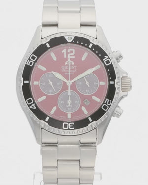 ORIENT MAKO SOLAR CHRONOGRAPH SILVER & RED MEN WATCH RN-TX0207R