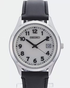 SEIKO SELECTION S SERIES SOLAR BLACK LEATHER STRAP SILVER MEN WATCH SBPX157