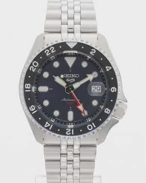 SEIKO 5 SPORTS SKX "SPORTS STYLE" GMT SILVER & BLUE MEN WATCH SBSC003