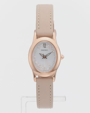 SEIKO SELECTION 2025 SAKURA BLOOMING LIMITED EDITION BEIGE LEATHER WOMEN WATCH SWFA208