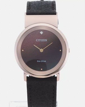 CITIZEN ECO-DRIVE ANALOG BROWN RESIN/LEATHER STRAP LADIES WATCH EG7078-12X