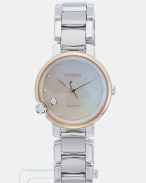 CITIZEN L ECO-DRIVE ROUND COLLECTION SILVER STRAP PEARLY DIAL LADIES WATCH EW5586-86Y