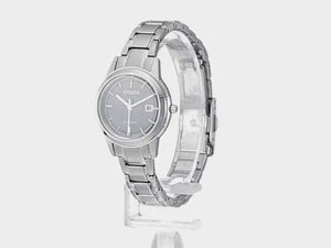 CITIZEN COLLECTION ECO-DRIVE FLEXIBLE SOLAR SILVER STRAP BLACK DIAL LADIES WATCH FE1081-67E