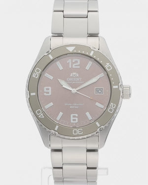 ORIENT MAKO SOLAR SILVER & COCOA BROWN MEN WATCH RN-WJ0004Y