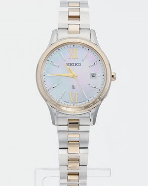 SEIKO LUKIA STANDARD COLLECTION SOLAR RADIO WAVE SILVER & GOLD WOMEN WATCH SSVV084