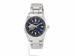 SEIKO SELECTION OPEN HEART SEE-THROUGH BACK MECHANICAL SILVER & BLUE MEN WATCH SCVE051